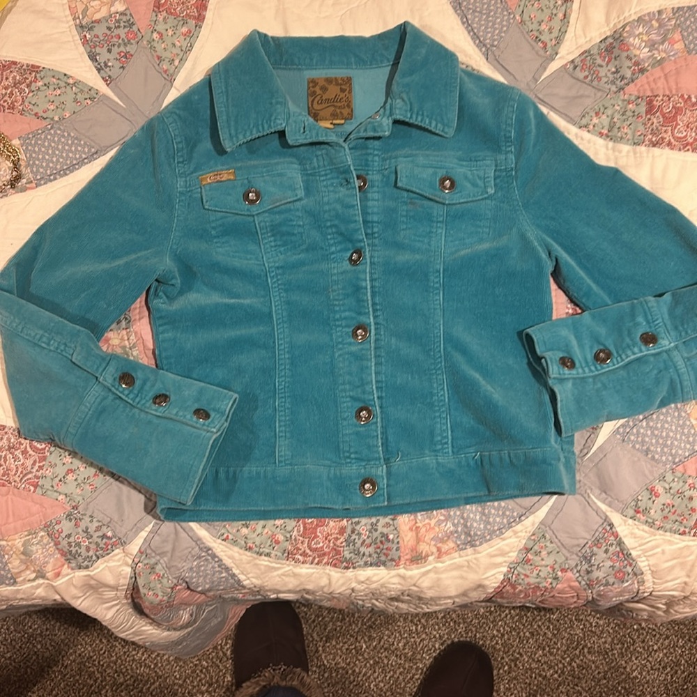 Candies Girls, Size L, Teal Blue Corduroy Jeans Jacket - Picture 3 of 11